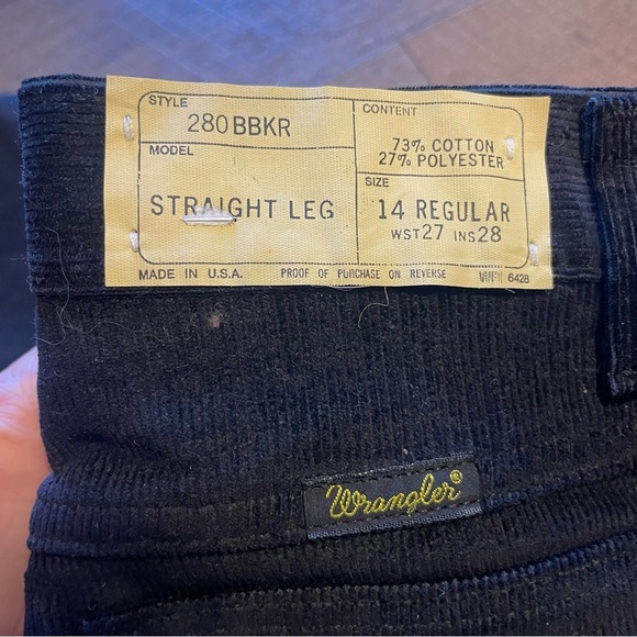 Wranger Vintage 1970s DEADSTOCK Black Straight Leg Corduroy Pants BB - Picture 2 of 3